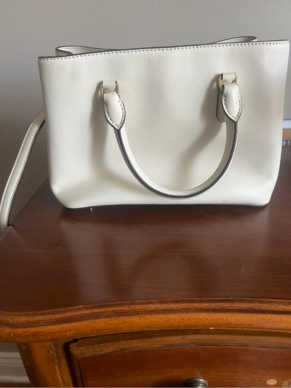 Ralph Lauren Ivory Leather Satchel with Gold Hardware
